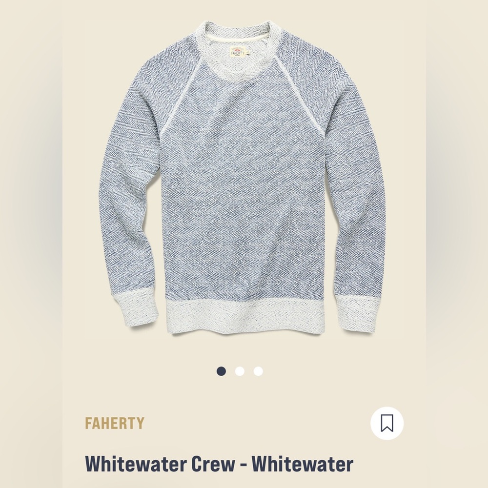Faherty Whitewater Crewneck Sweater in Blue and Cream